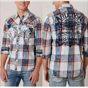 Affliction Black Premium Grunge Snsp Front Logo Garage Shirt Size XL